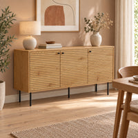 Line 150cm Sideboard Buffet Table Oak and Black, in a dining area beneath a framed print