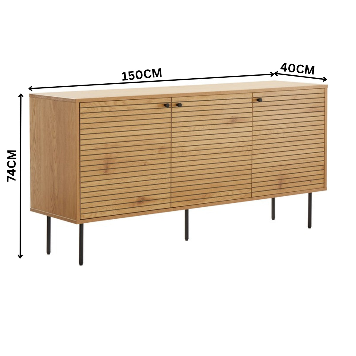 Line 150cm Sideboard Buffet Table Oak and Black — dimensions diagram