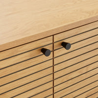 Line 150cm Sideboard Buffet Table Oak and Black, close-up of the grooved doors and knobs