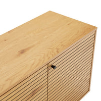 Line 150cm Sideboard Buffet Table Oak and Black, close-up of the top corner