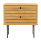 Line 2 Drawer Bedside Table Oak and Black, front view on a white background