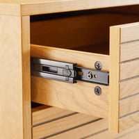 Line 2 Drawer Bedside Table Oak and Black, close-up of the drawer runner