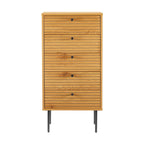 Line 50cm Tallboy Chest of 5 Drawers Oak and Black, front view on a white background