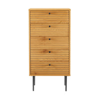 Line 50cm Tallboy Chest of 5 Drawers Oak and Black, front view on a white background