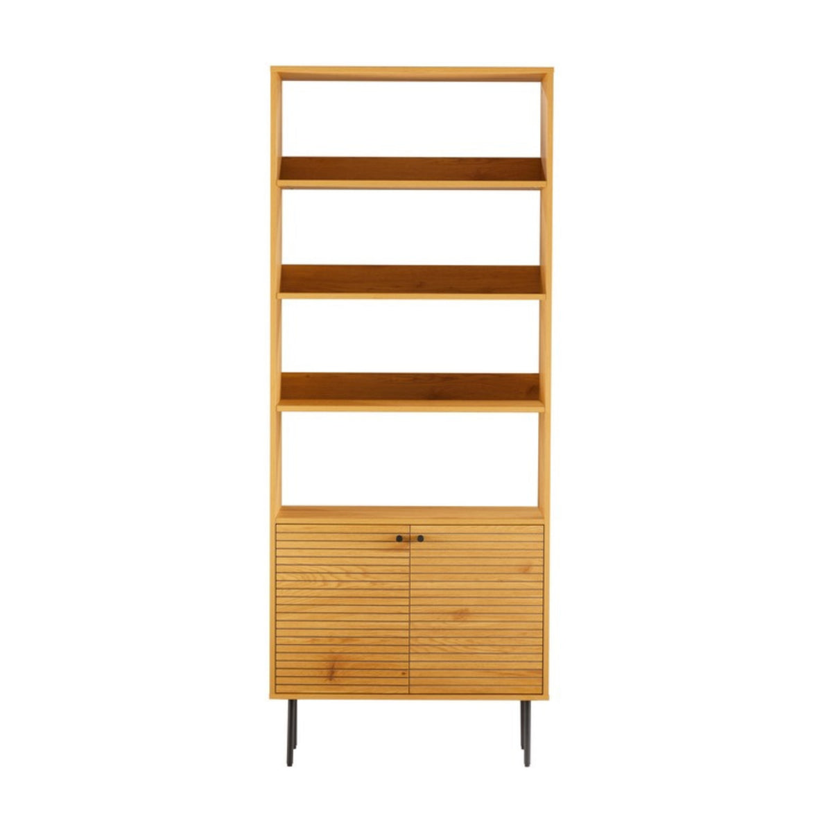 Line 80cm 2 Door Bookshelf Oak and Black, front view on a white background