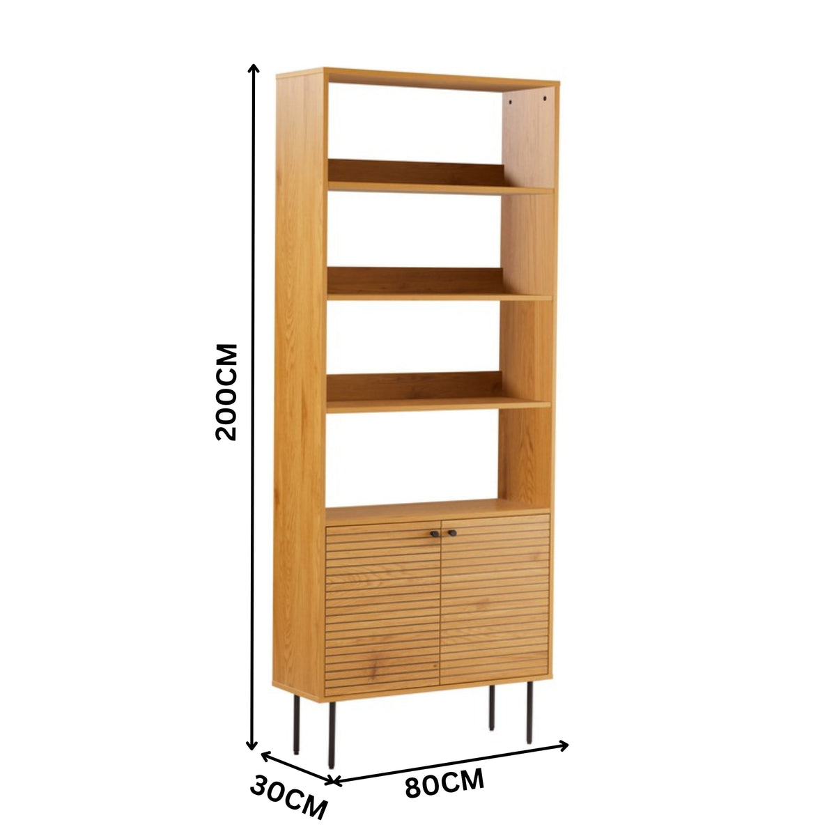 Line 80cm 2 Door Bookshelf Oak and Black — dimensions diagram