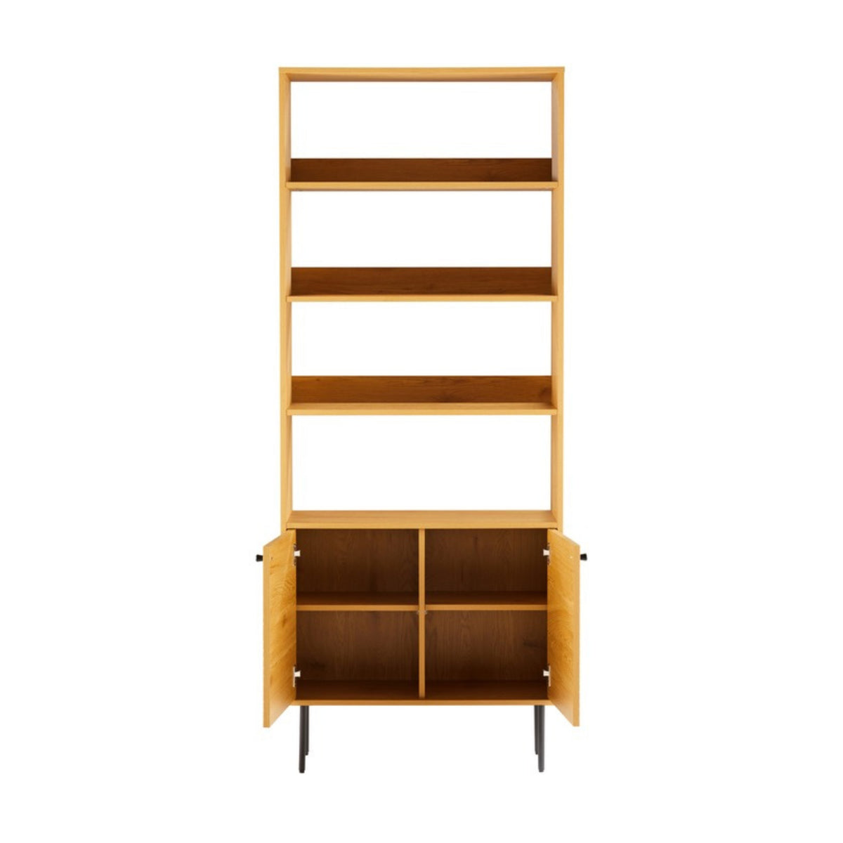 Line 80cm 2 Door Bookshelf Oak and Black, front view with the doors open