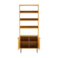 Line 80cm 2 Door Bookshelf Oak and Black, front view with the doors open