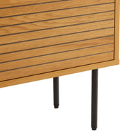 Line 80cm 2 Door Bookshelf Oak and Black, close-up of the grooved front and legs