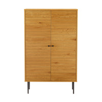 Line 80cm Highboard Storage Cabinet Oak and Black, front view on a white background