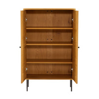Line 80cm Highboard Storage Cabinet Oak and Black, front view with the doors open