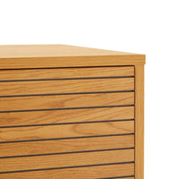 Line 80cm Highboard Storage Cabinet Oak and Black, close-up of the grooved front