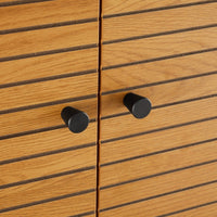 Line 80cm Highboard Storage Cabinet Oak and Black, close-up of the knobs