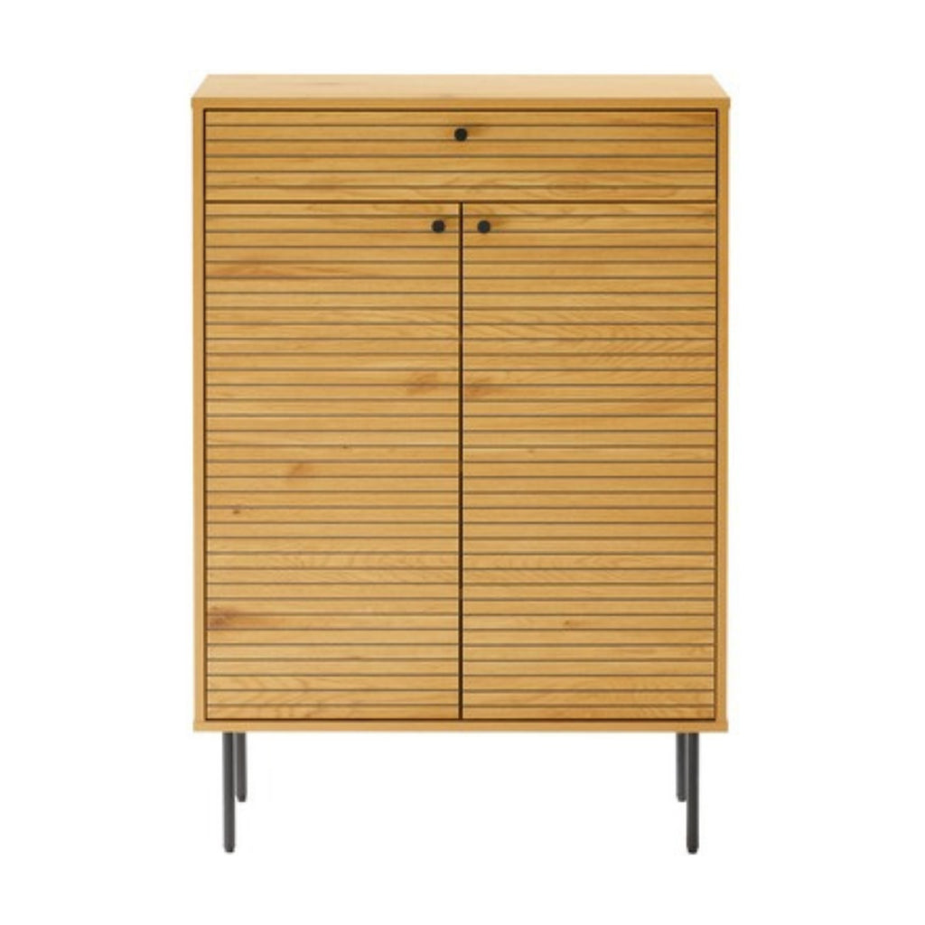 Line 80cm Shoe Cabinet Oak and Black, front view on a white background