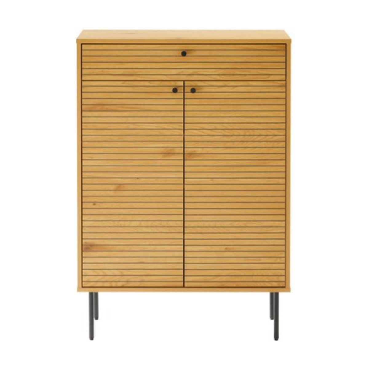 Line 80cm Shoe Cabinet Oak and Black, front view on a white background
