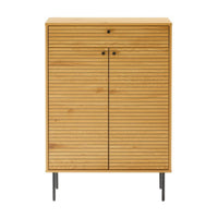 Line 80cm Shoe Cabinet Oak and Black, front view on a white background