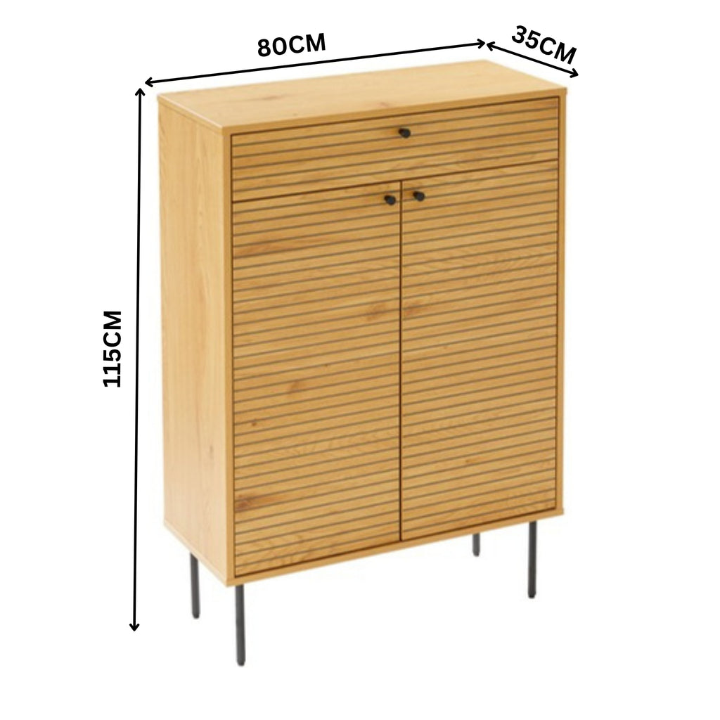 Line 80cm Shoe Cabinet Oak and Black — dimensions diagram
