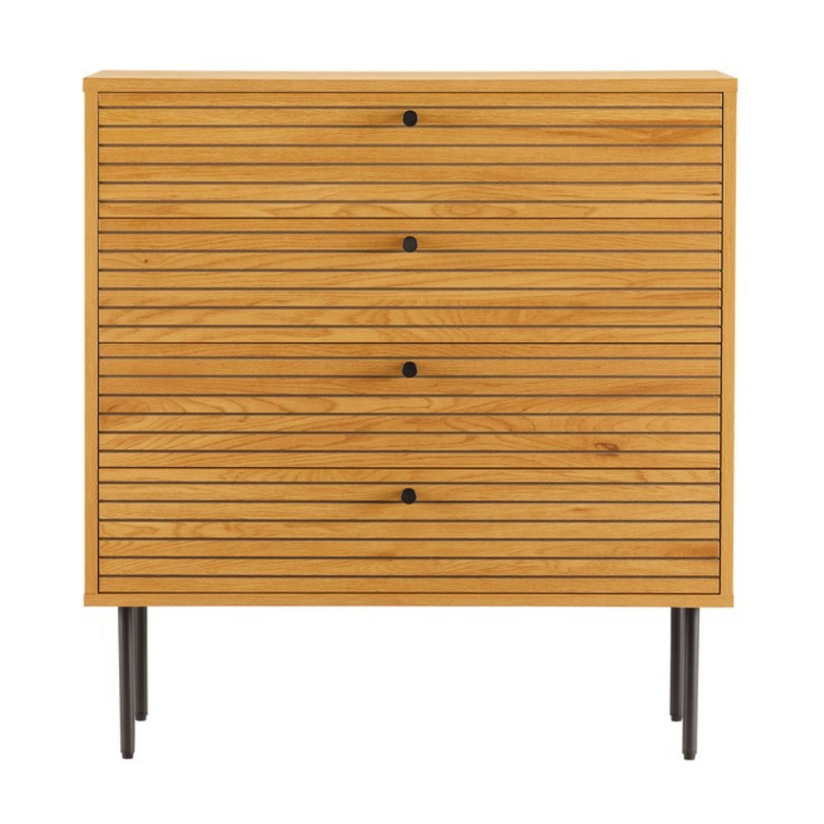 Line 80cm Tallboy Chest of 4 Drawers Oak and Black, front view on a white background