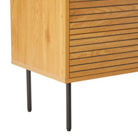 Line 80cm Tallboy Chest of 4 Drawers Oak and Black, close-up of the side and legs