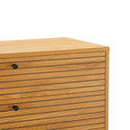 Line 80cm Tallboy Chest of 4 Drawers Oak and Black, close-up of the top drawer and knob