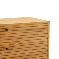 Line 80cm Tallboy Chest of 4 Drawers Oak and Black, close-up of the top drawer and knob