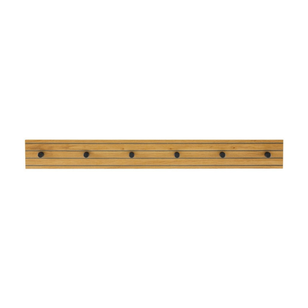 Line 80cm Wall Coat Rack Oak and Black, front view on a white background