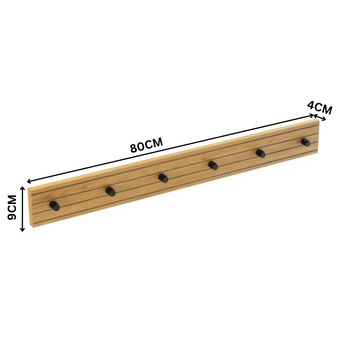Line 80cm Wall Coat Rack Oak and Black — dimensions diagram