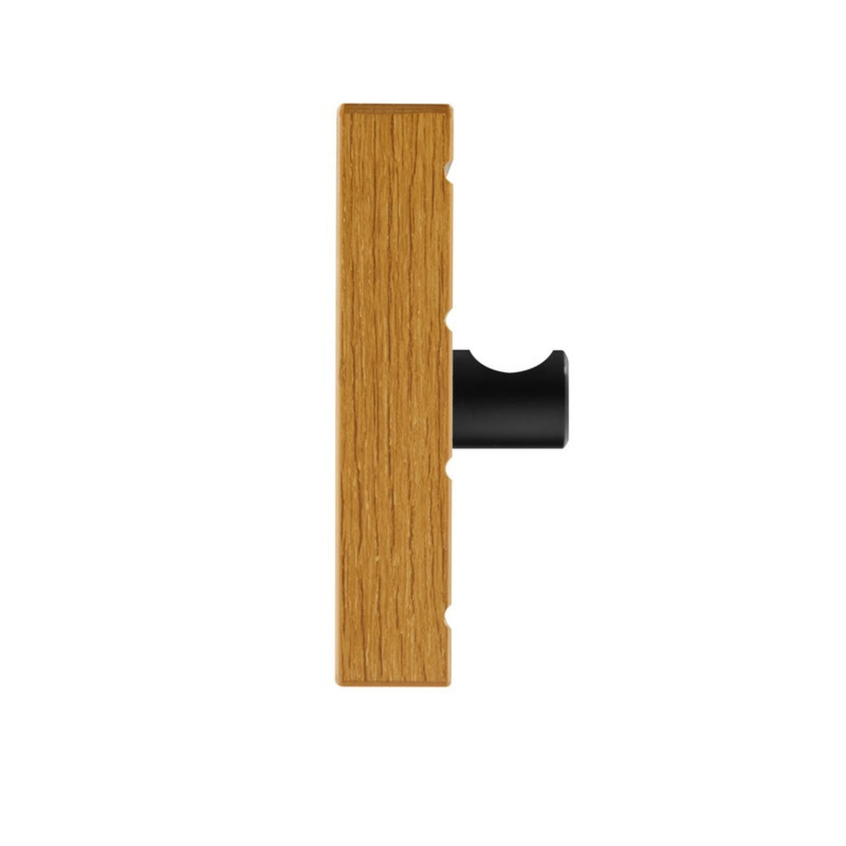 Line 80cm Wall Coat Rack Oak and Black, side view of a knob