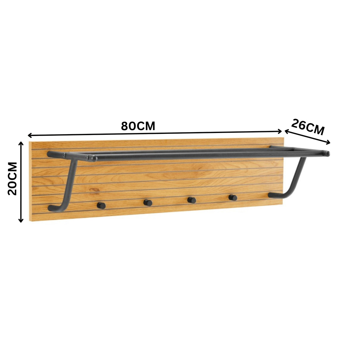 Line 80cm Wall Coat Rack with Shelf Oak and Black — dimensions diagram