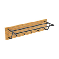 Line 80cm Wall Coat Rack with Shelf Oak and Black, angled view of the metal rail