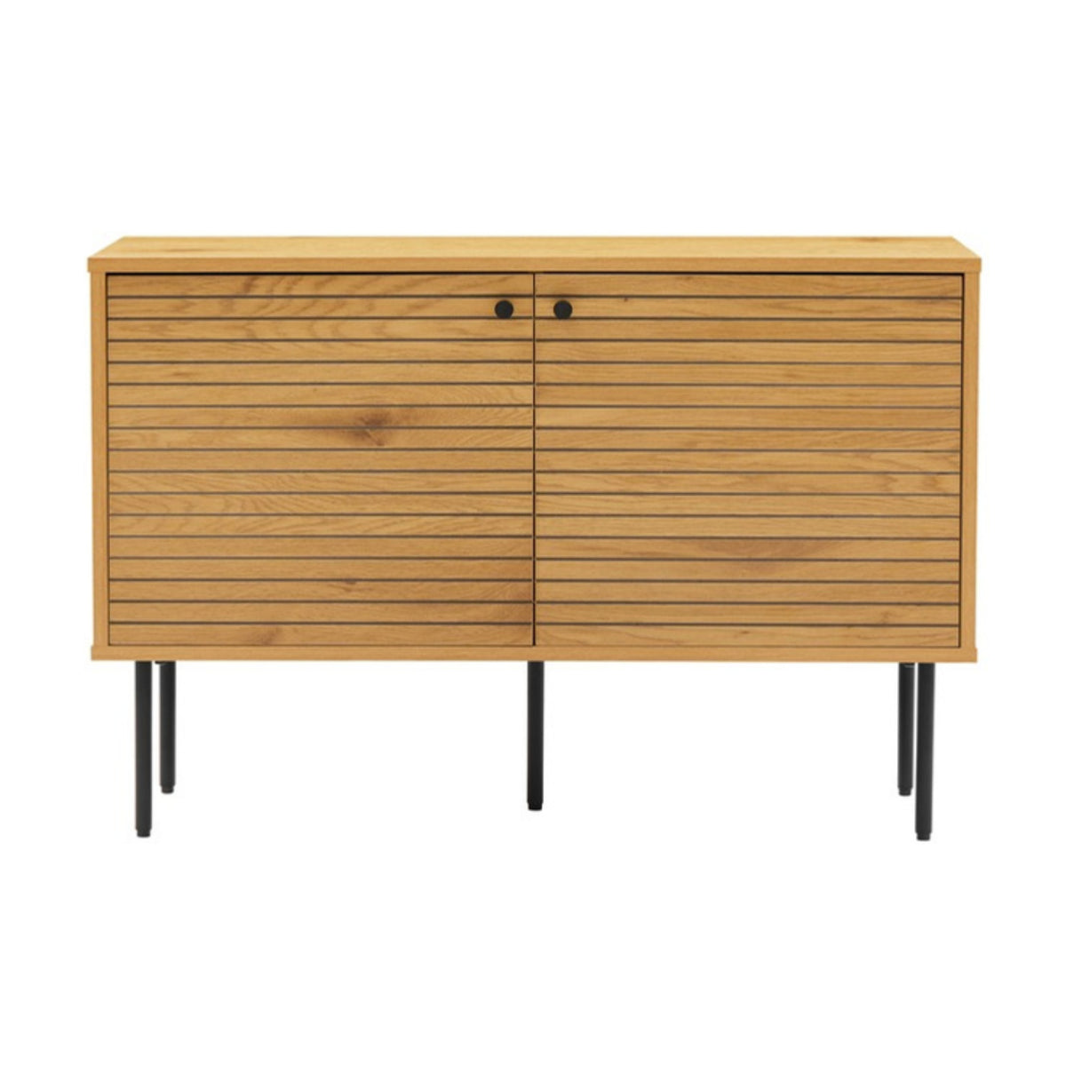Line 94cm 2 Door Bench Cabinet Oak and Black, front view on a white background