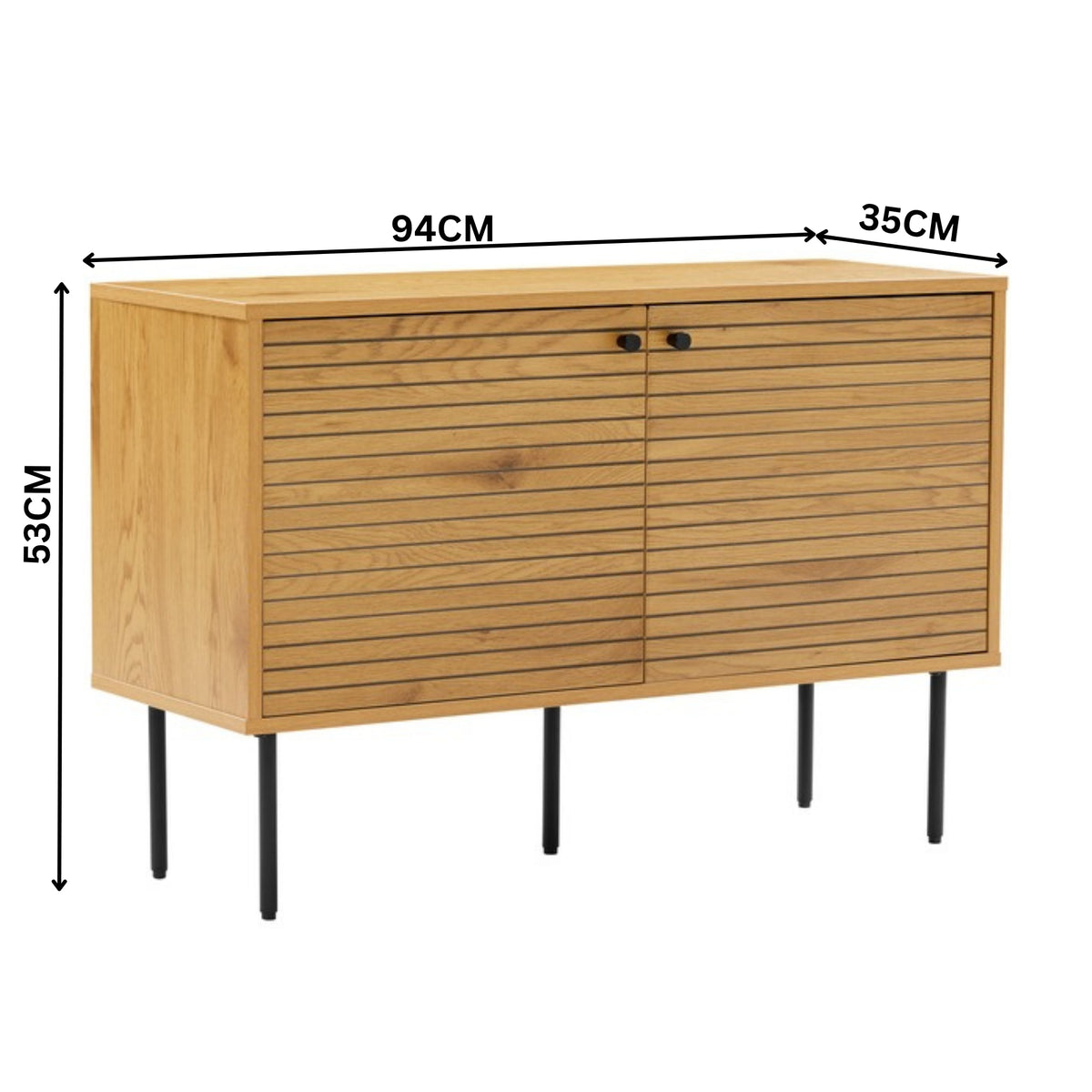 Line 94cm 2 Door Bench Cabinet Oak and Black — dimensions diagram