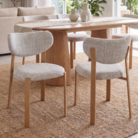 Lokley 2pc Set Dining Chair Grey Fabric Seat Frame Oak