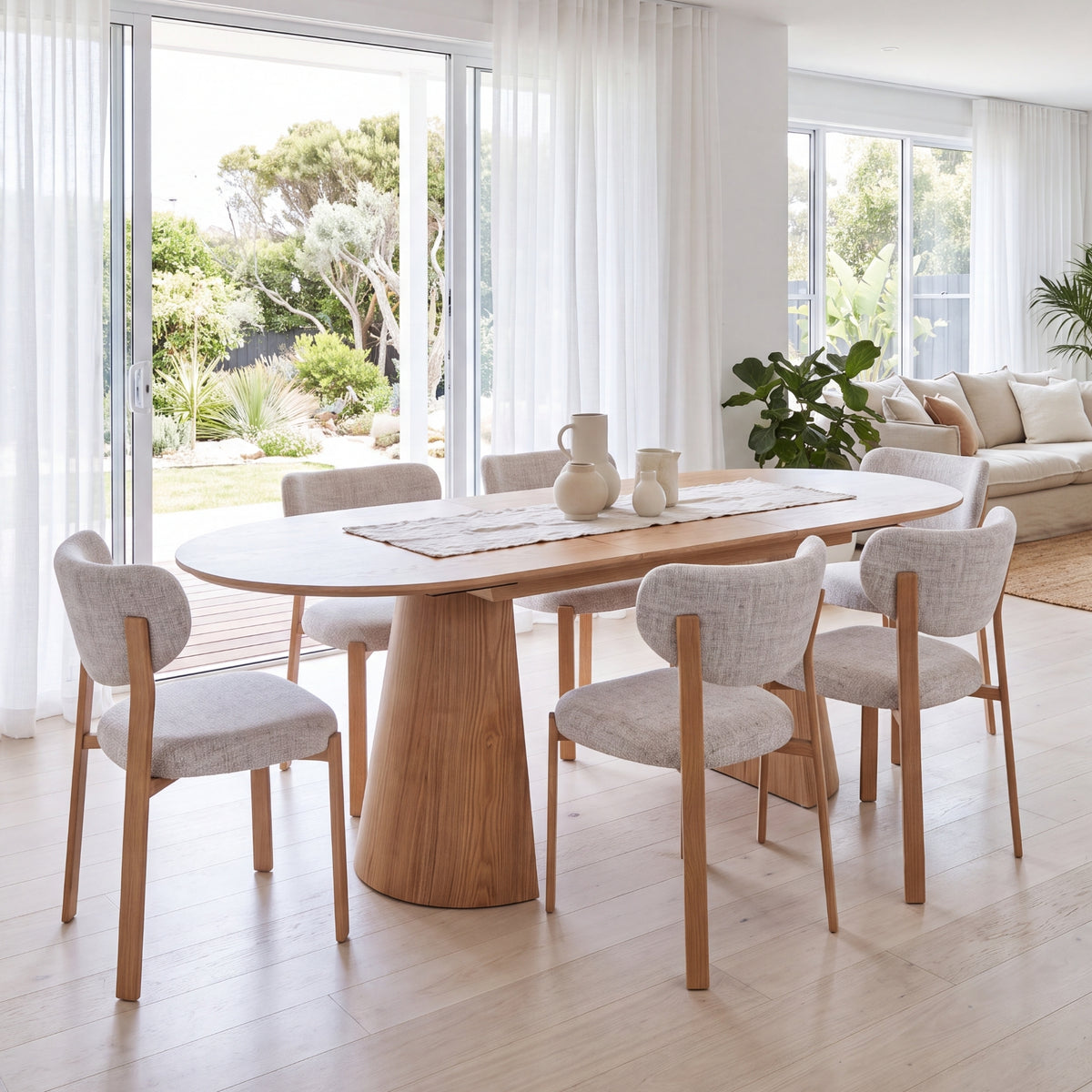 Lokley 7pc Set 160-200cm Extension Dining Table Chair Set Oak
