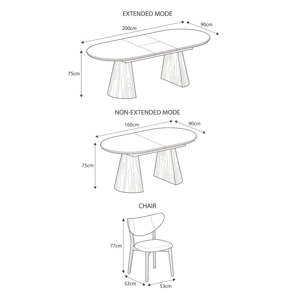 Lokley 7pc Set 160-200cm Extension Dining Table Chair Set Oak