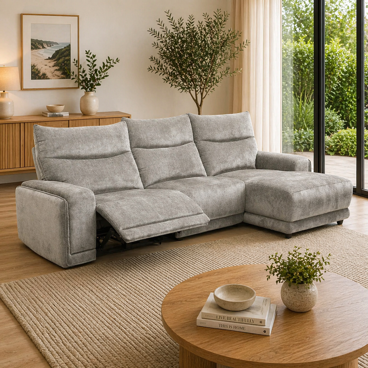 London Electric Fabric Recliner RFH Chaise USB Charging Port Slate Grey