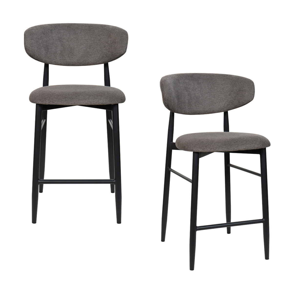 Louie 2pc Dining Bar Stool Chair Black Dark Grey