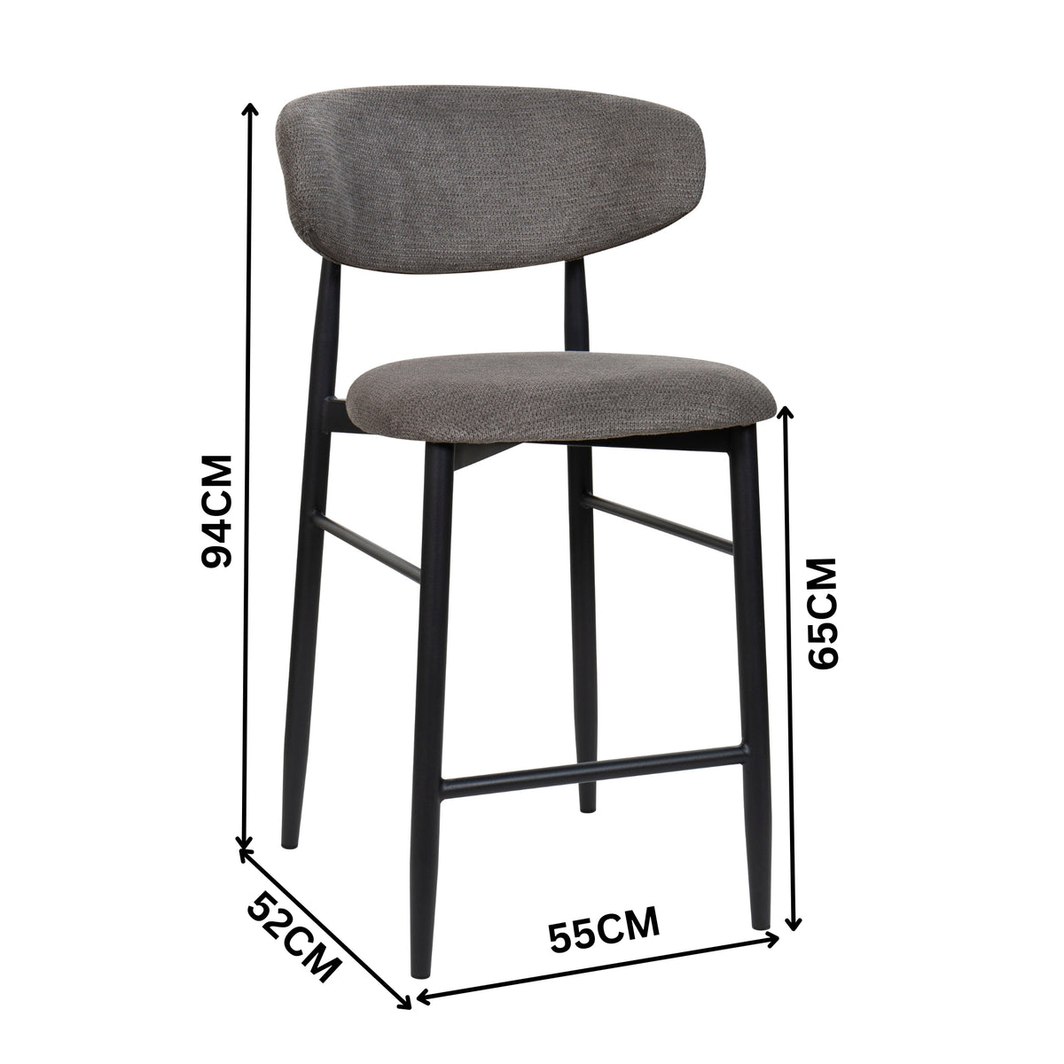 Louie 2pc Dining Bar Stool Chair Black Dark Grey