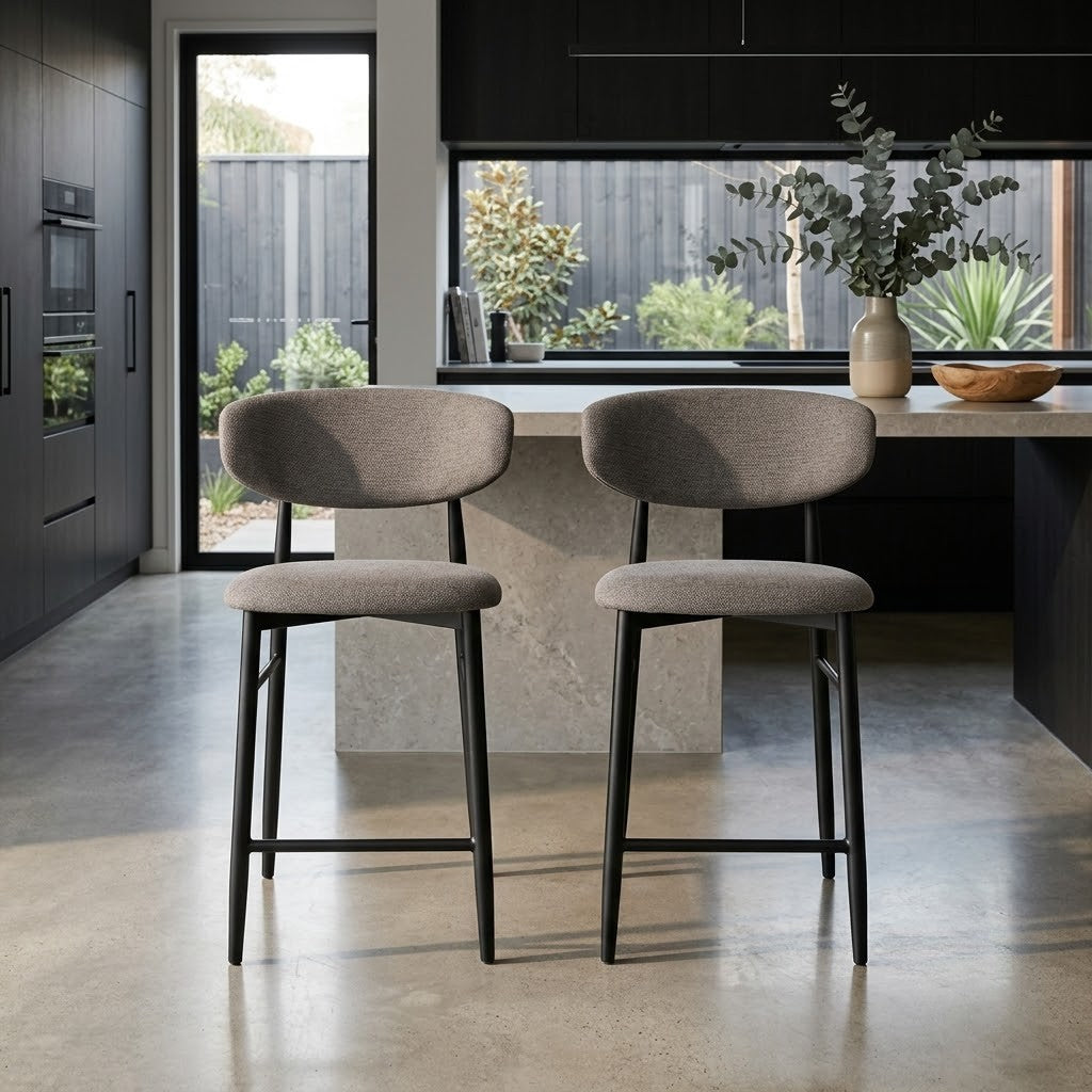 Louie 2pc Dining Bar Stool Chair Black Dark Grey