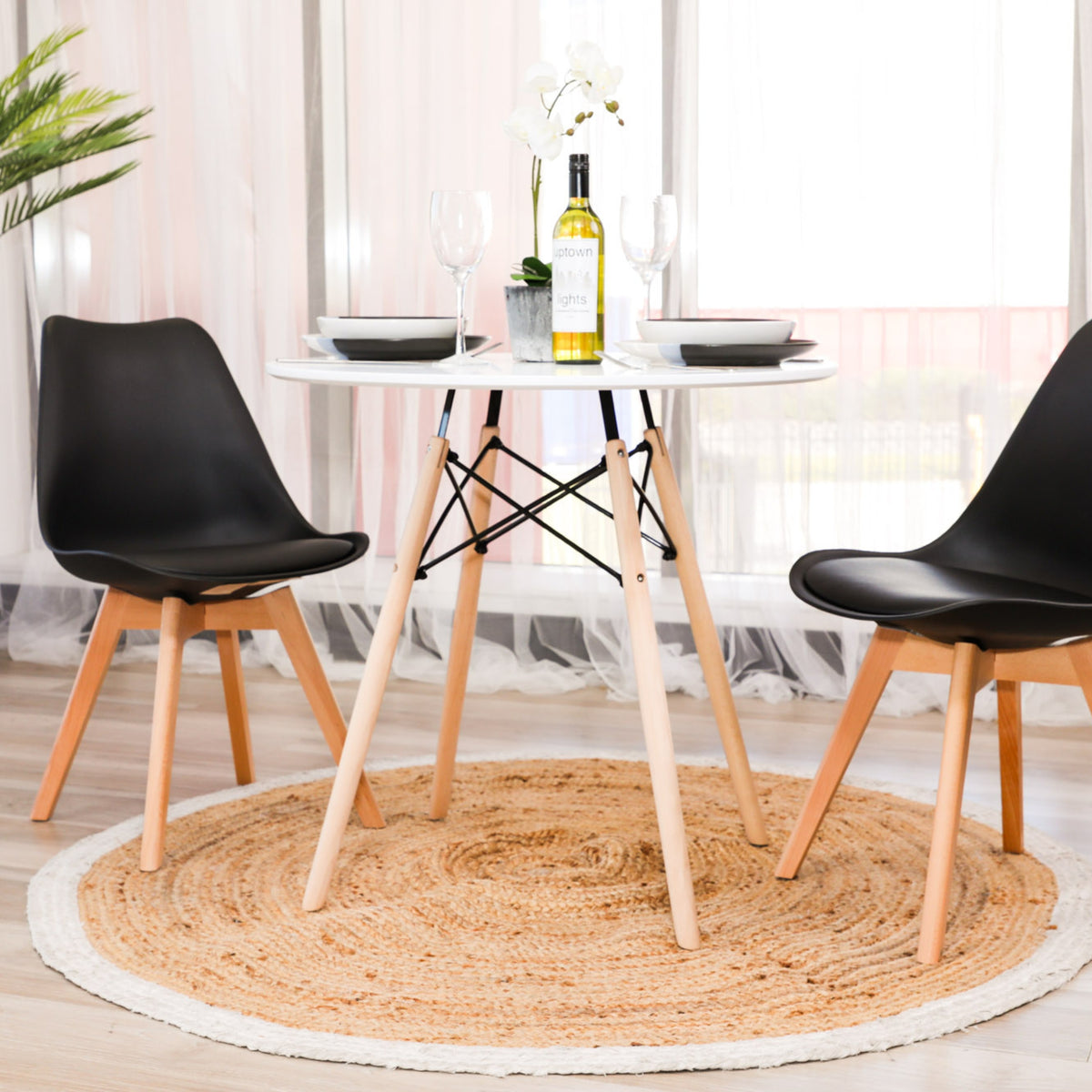 Lucian Set of 2 Dining Chairs Leather Plastic DSW Replica Black