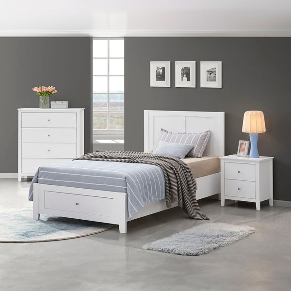 Luna 4pc Set King Bed Frame Bedside Tallboy White