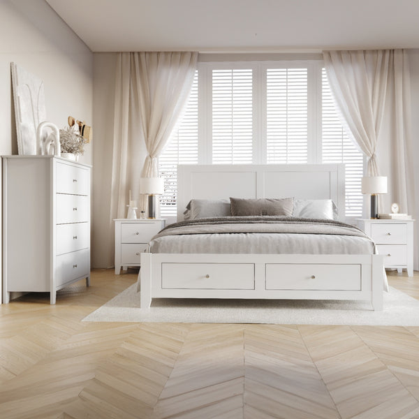 Luna 4pc Set Queen Bed Frame Bedside Tallboy White