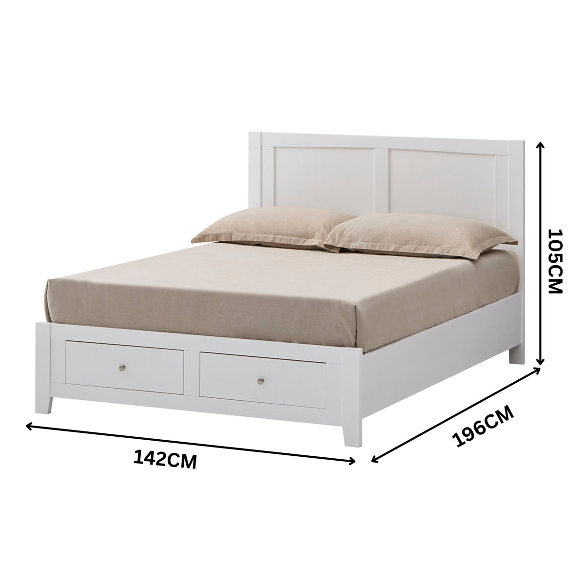 Luna Double Bed Frame Storage Drawer White