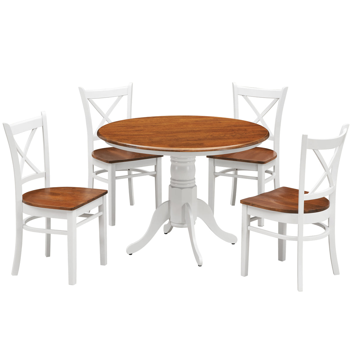 Lupin 5pc Dining Set 106cm Round Pedestral Table 4 Rubber Wood Chair - White Oak