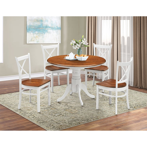 Lupin 5pc Dining Set 106cm Round Pedestral Table 4 Rubber Wood Chair - White Oak