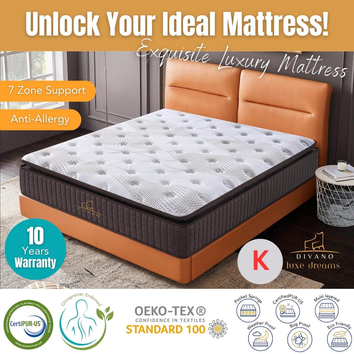 Luxe Dreams 7 Zones Pocket Spring Premium Mattress King 