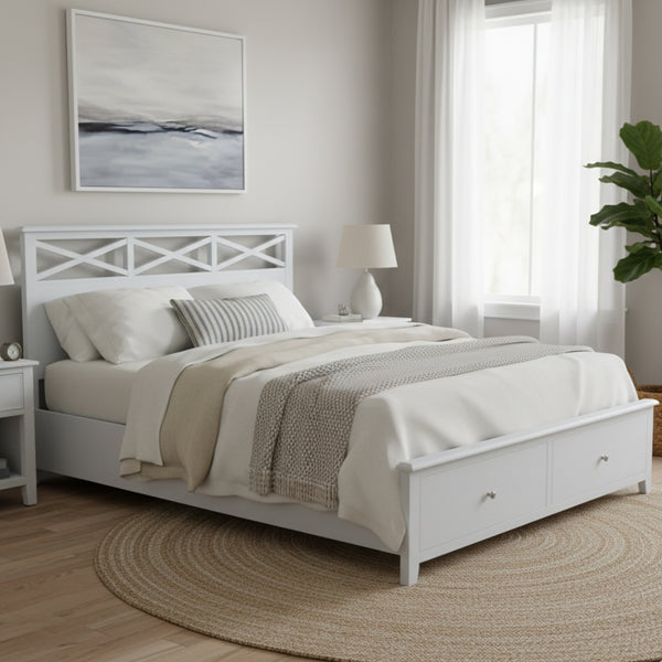 Maison Hampton Double Bed Frame Storage Drawer White