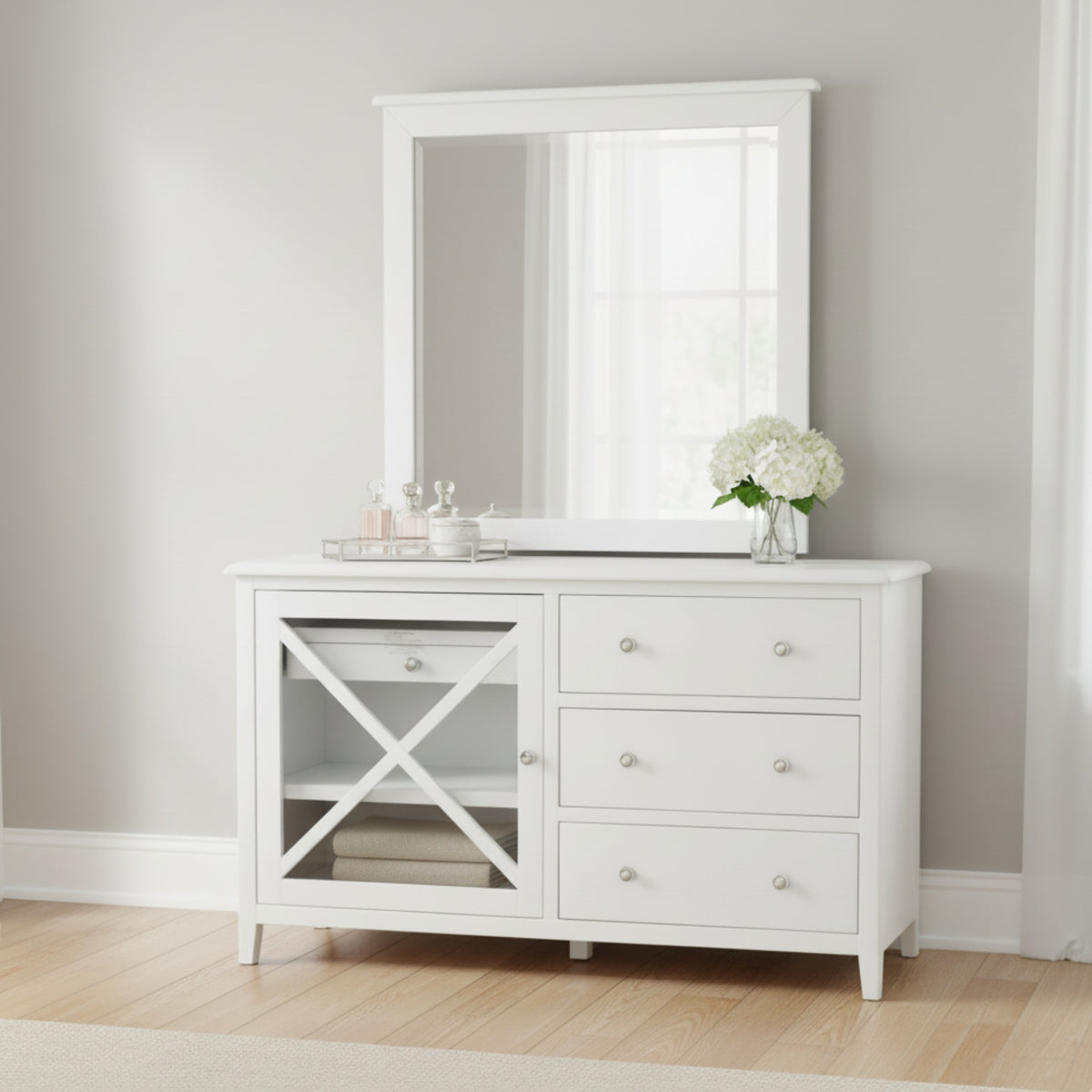 Maison Hampton Dresser Mirror Set White