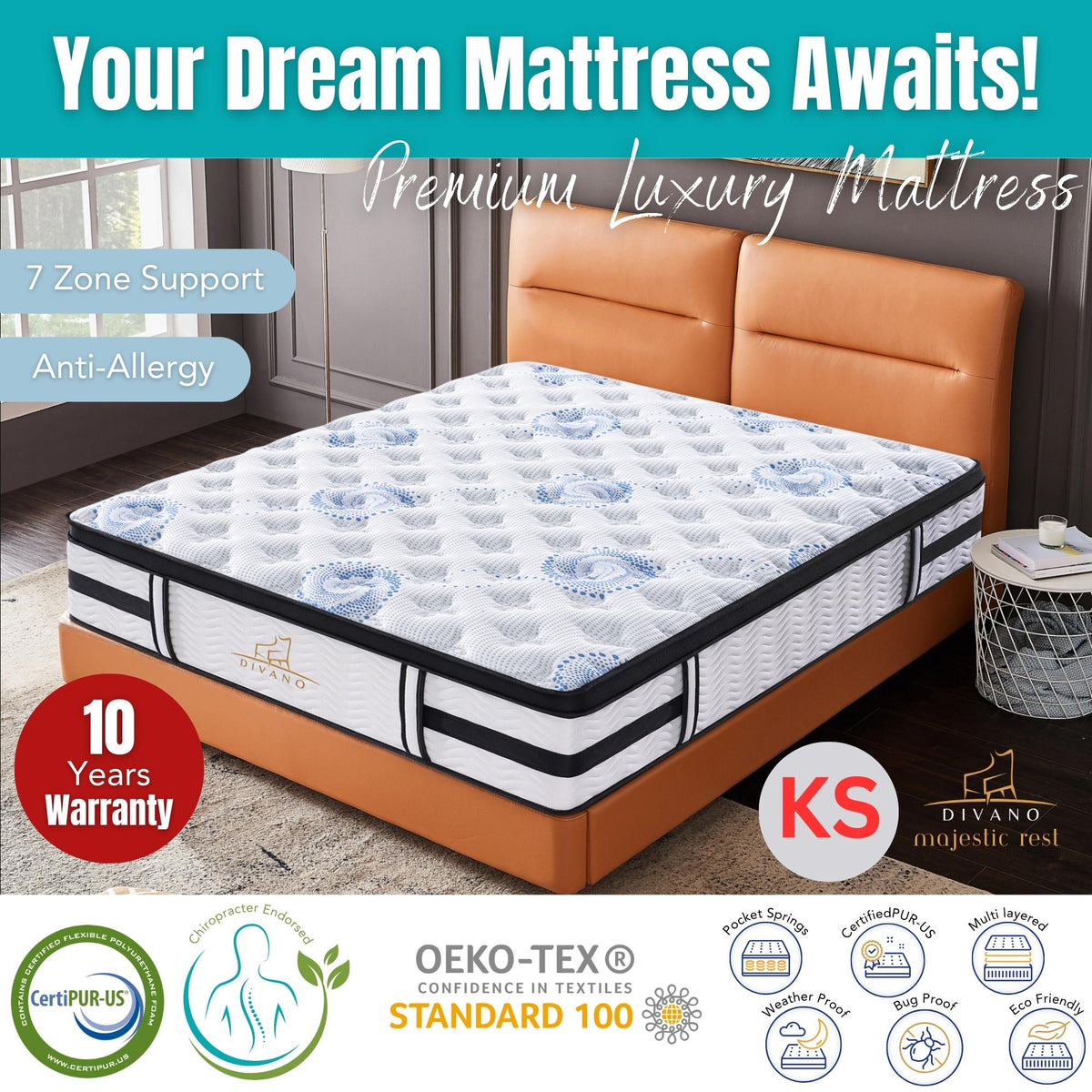 Majestic Rest 7 Zones Luxury Premium Firm Mattress King Single 