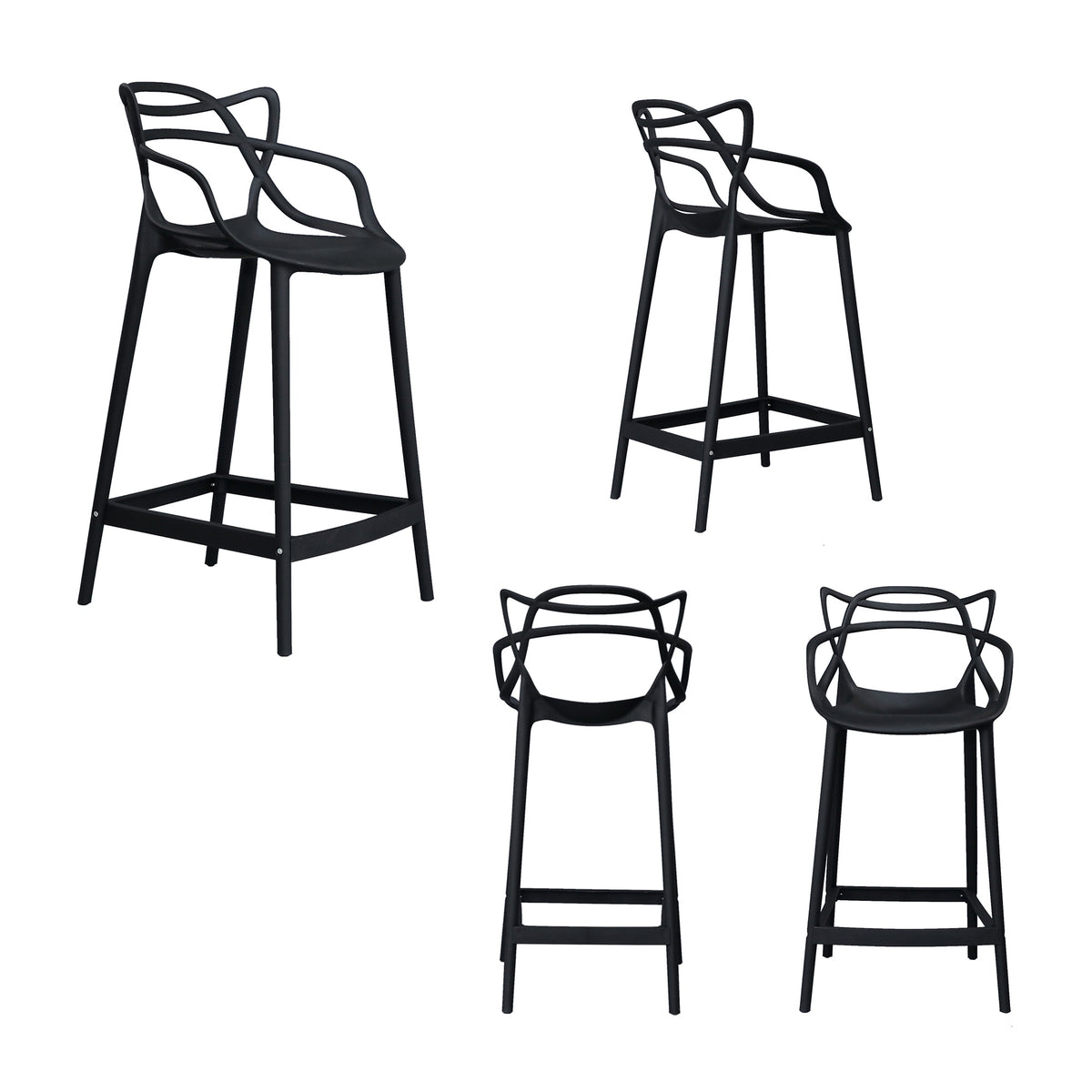 Manly Set of 4 Bar Chairs Kitchen Stools PU Plastic Frame Black